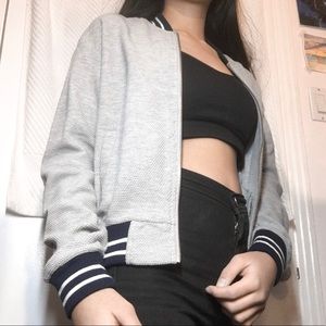 Navy Stripes Star Grey Zip Up Hoodie Sweater